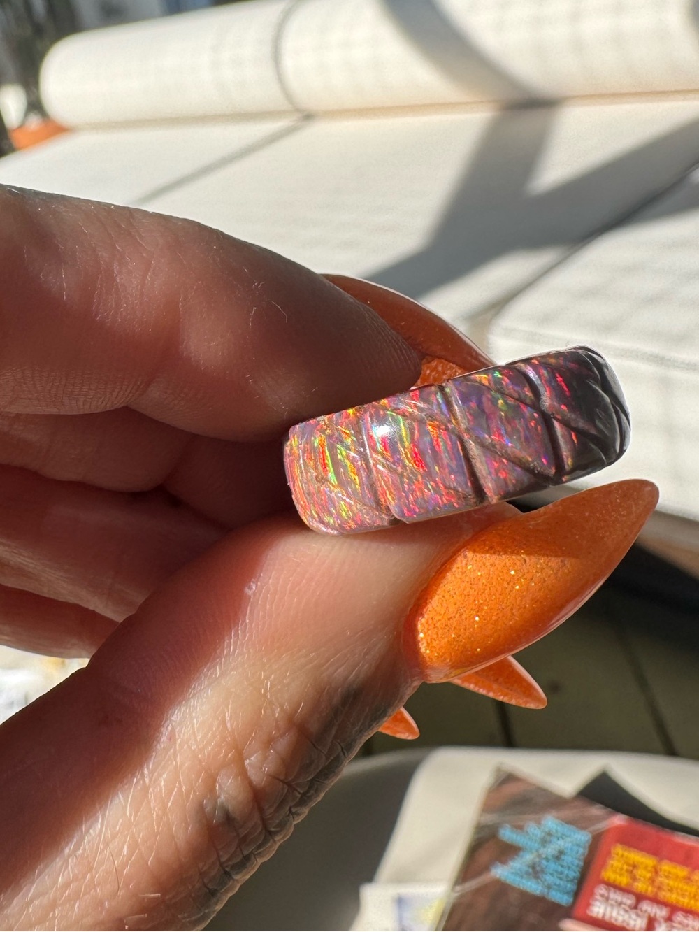 Iridescent Red/Orange Ethiopian Fire Opal Ring - Picture 7 of 8